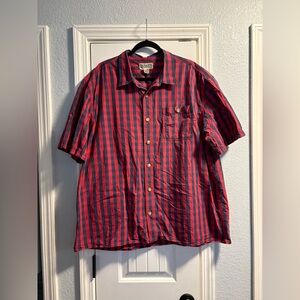Duluth Trading Co. Plaid Button Front Shirt Mens 2XL Red Blue Short Sleeve